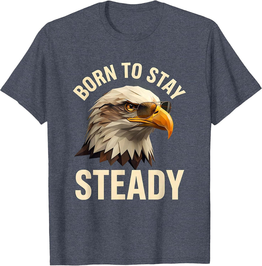 Born To Stay Steady Low Poly Eagle Wildlife Lover Kids T-Shirt - Heather Blue