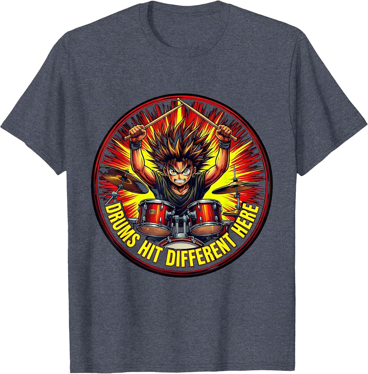 Drums Hit Different Here Band Music Design T-Shirt - Heather Blue