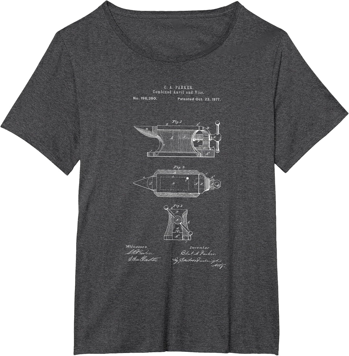 Antique Blacksmith Anvil Patent Print T-Shirt - Dark Heather Grey