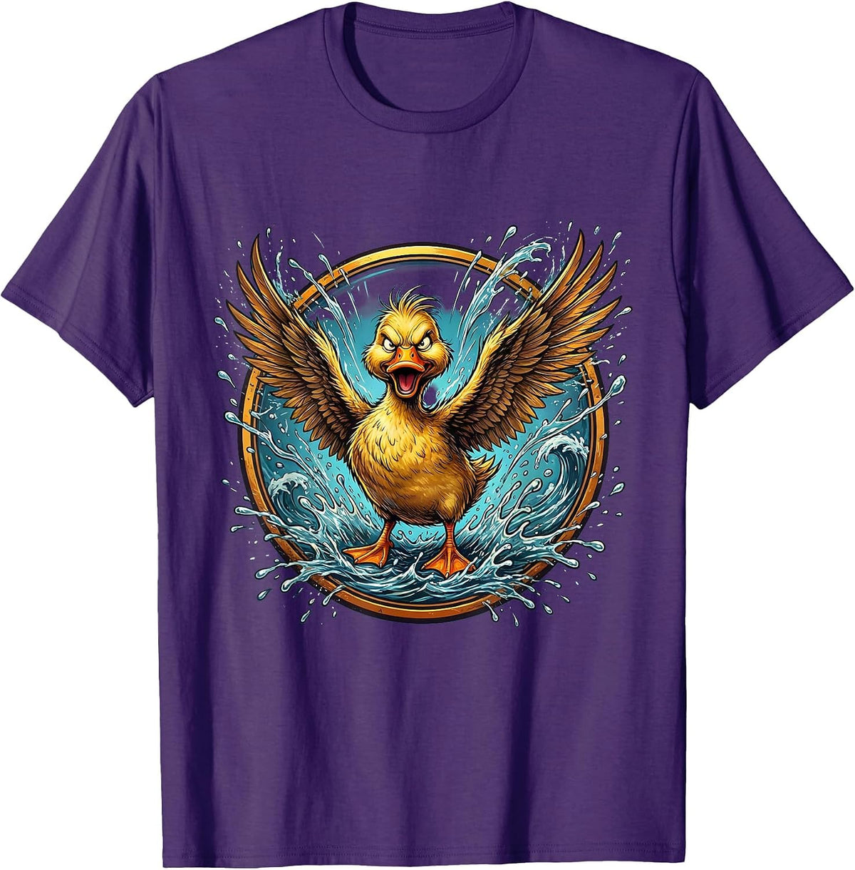 Angry Duck Splashing Water Funny Duck Lover T-Shirt - Purple
