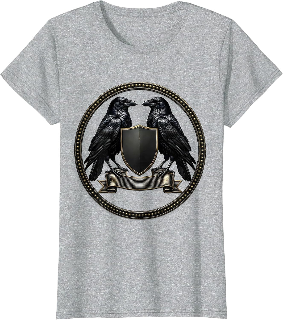 Crow Heraldic Emblem Dark Humor Bird Lover Gothic T-Shirt - Heather Grey