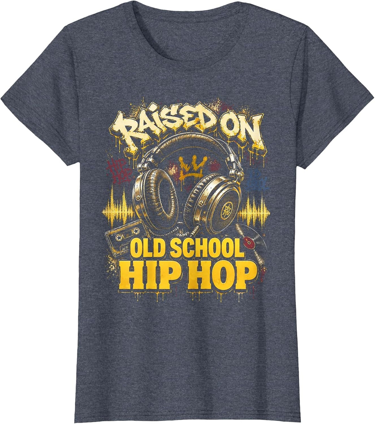 Raised On Old School Hip Hop Cassette Graffiti Rap T-Shirt, Women, Heather Blue, Medium - As Pictured