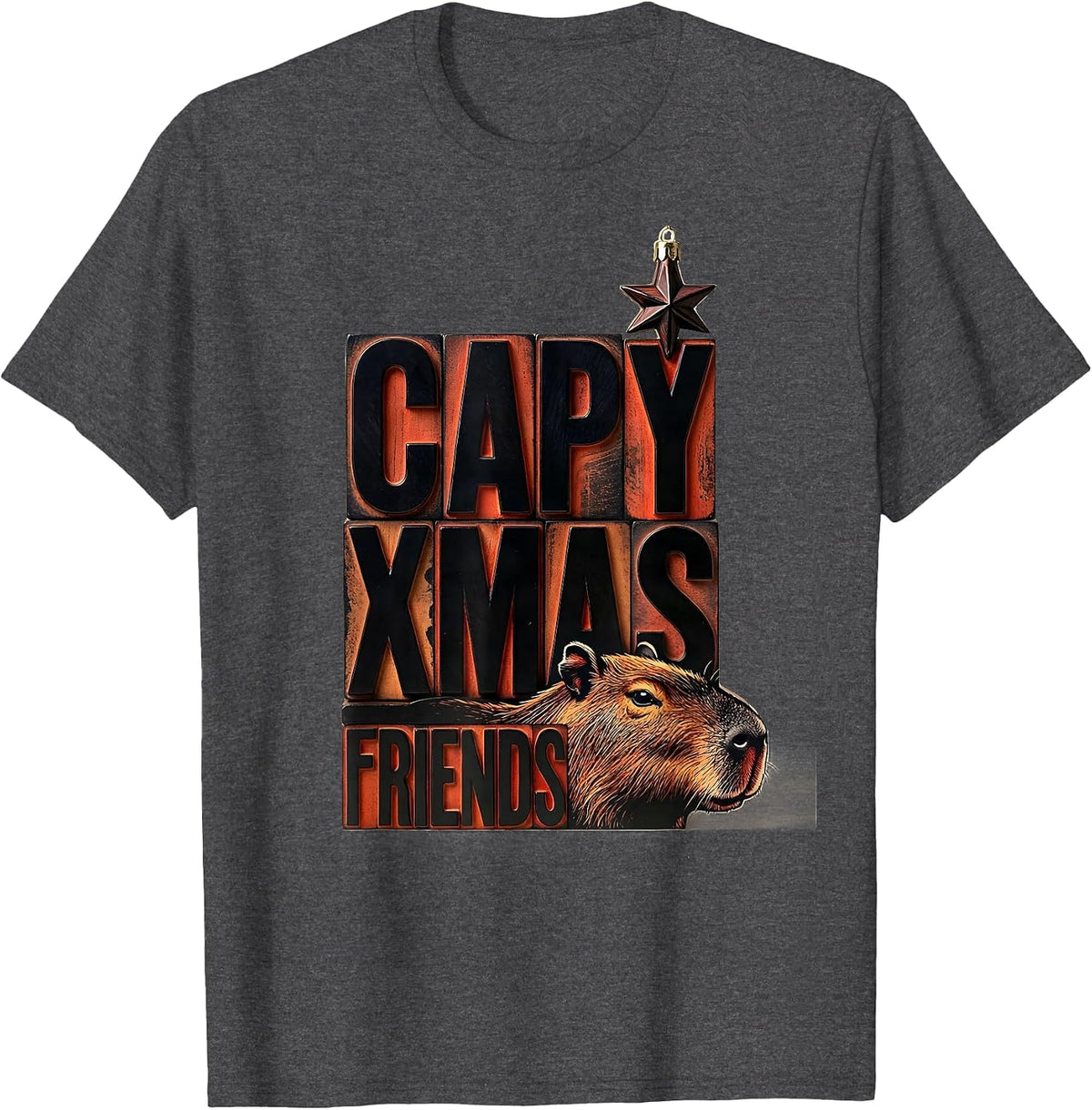 Capy Xmas Friends Cute Whimsical Christmas Capybara Animal T-Shirt - Dark Heather Grey