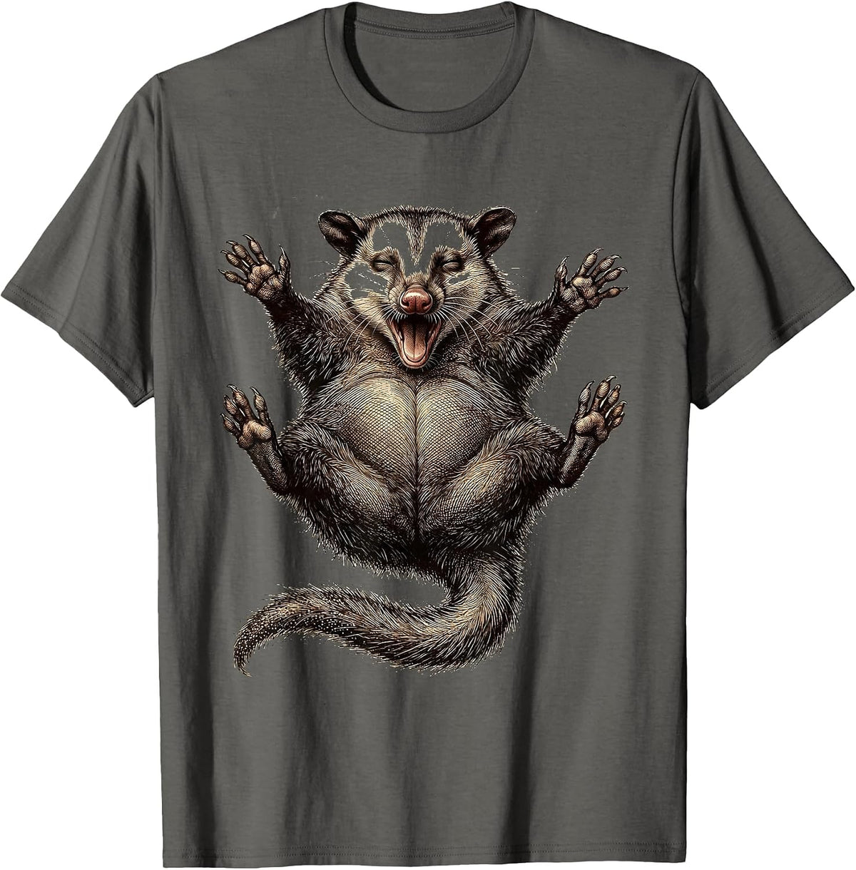 Men's Opossum Playing Dead Dramatic Expression Graphic T-Shirt - Asphalt Grey