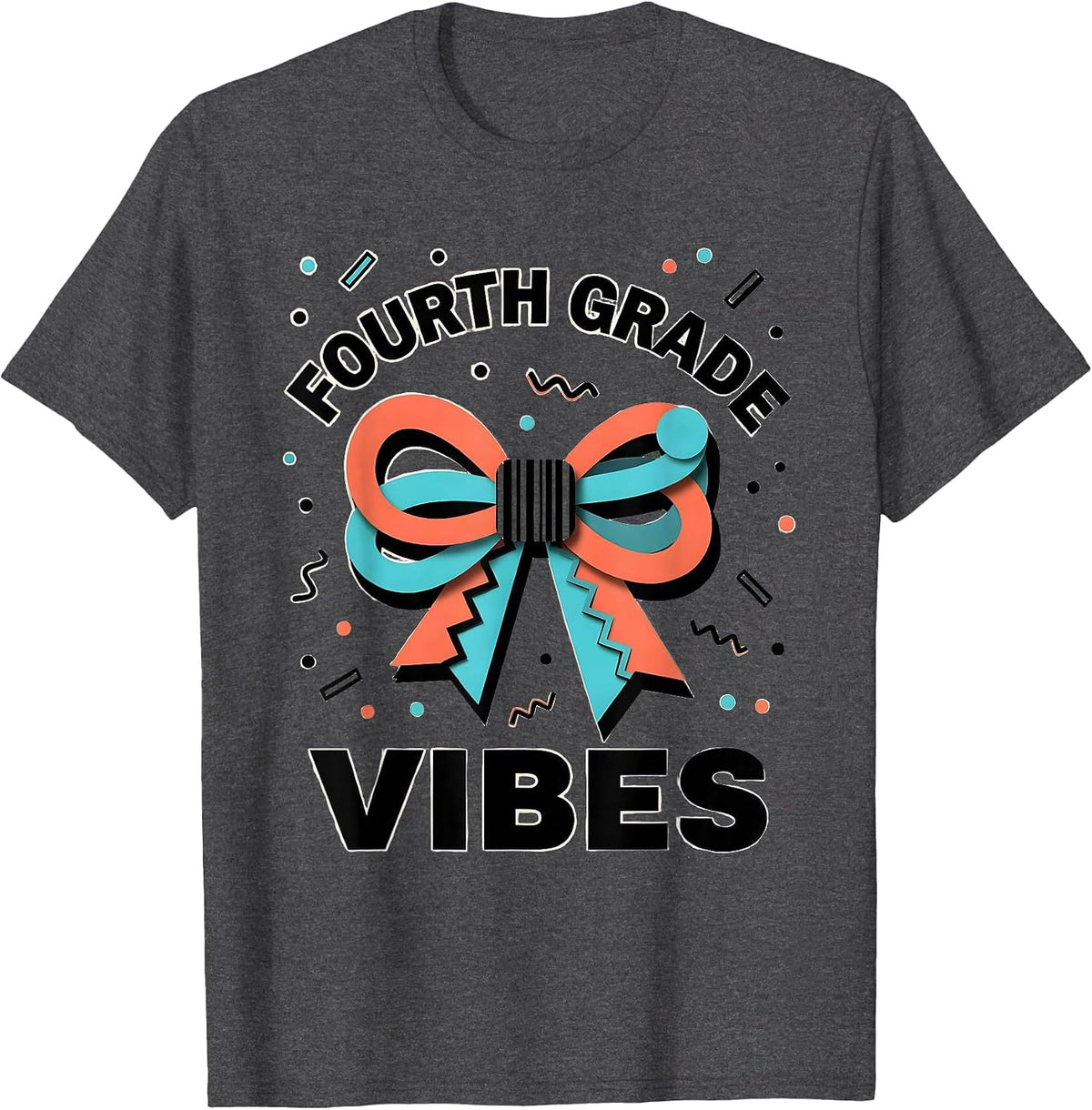 Fourth Grade Vibes Memphis Postmodern Coquette Bow Back T-Shirt - Dark Heather Grey