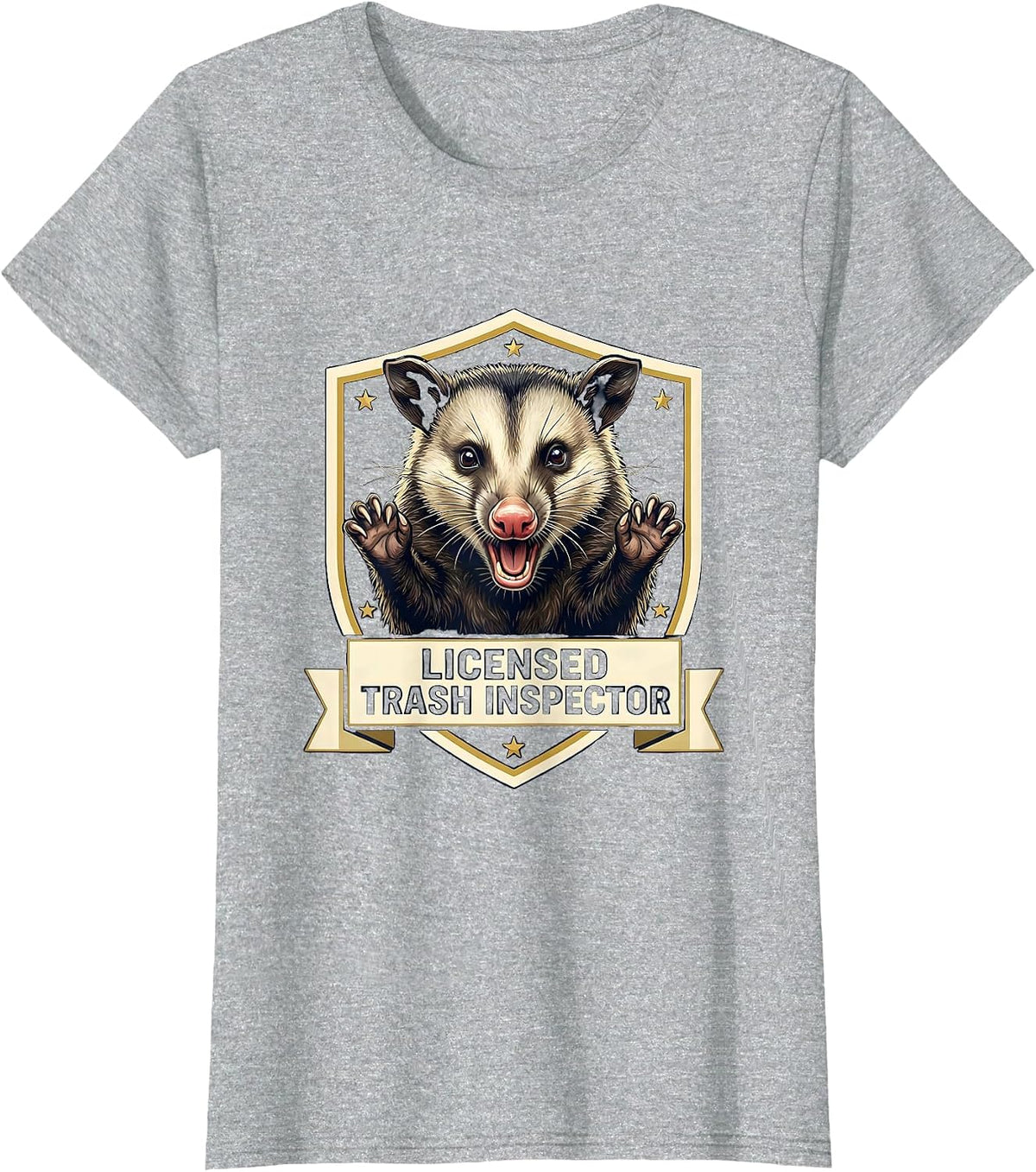 Licensed Trash Inspector Funny Opossum Animal Meme Lover T-Shirt - Heather Grey