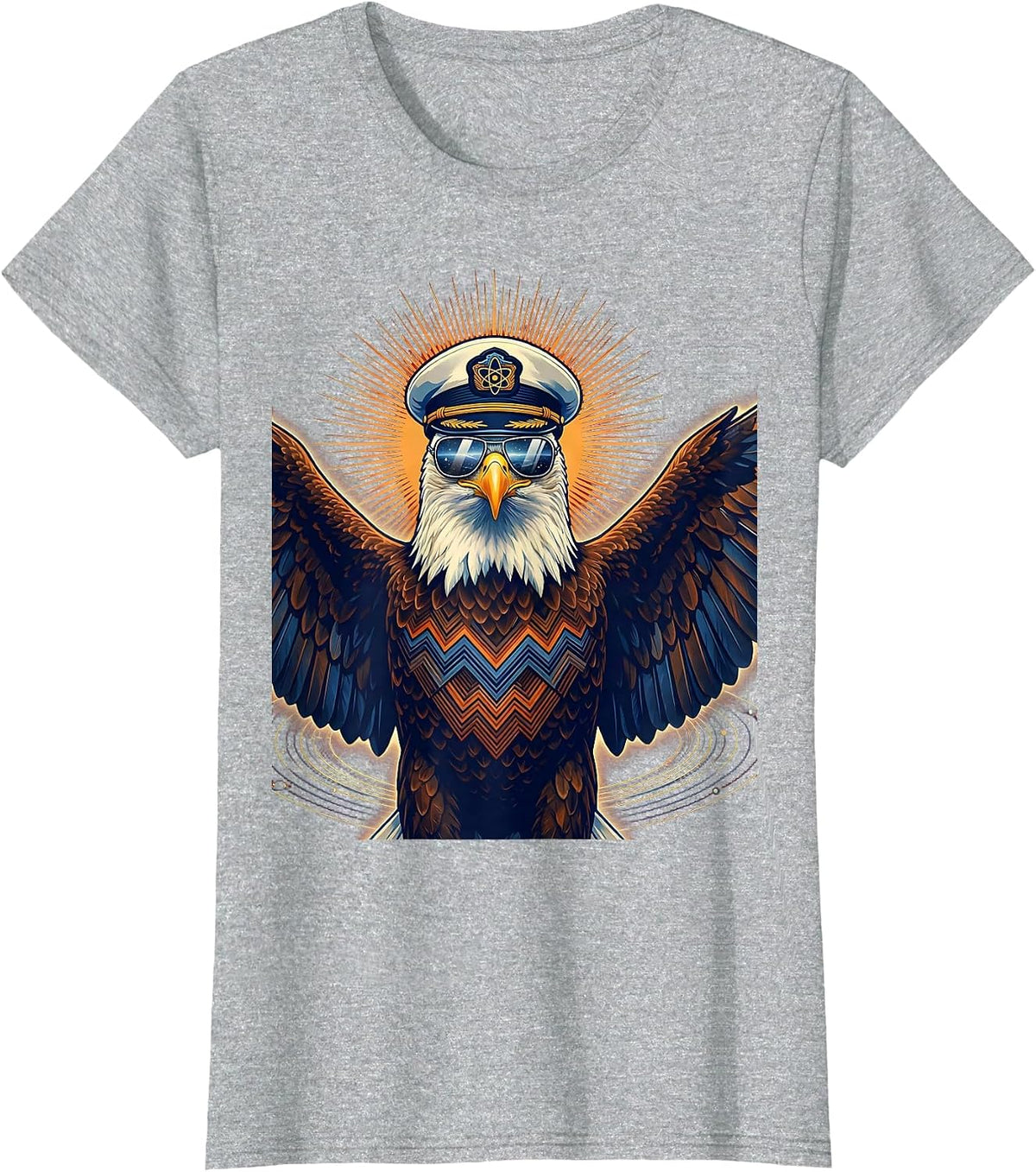 Women's Bold Eagle Aviator Sunglasses Captain Hat Graphic T-Shirt - Heather Grey