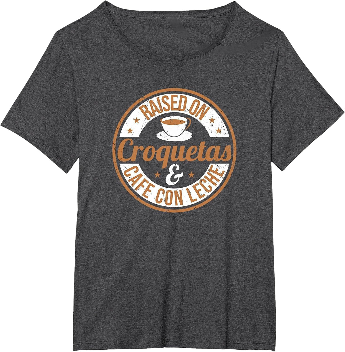 Official Raised On Croquetas and Cafe Con Leche Design T-Shirt - Dark Heather Grey