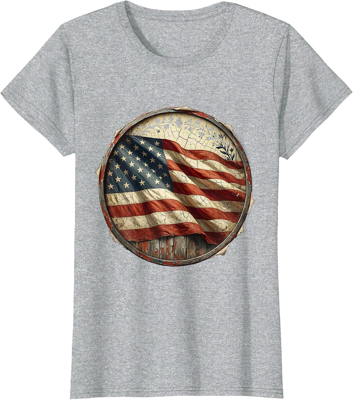 Girl in Flower Crown American Flag Cape Design T-Shirt - Heather Grey