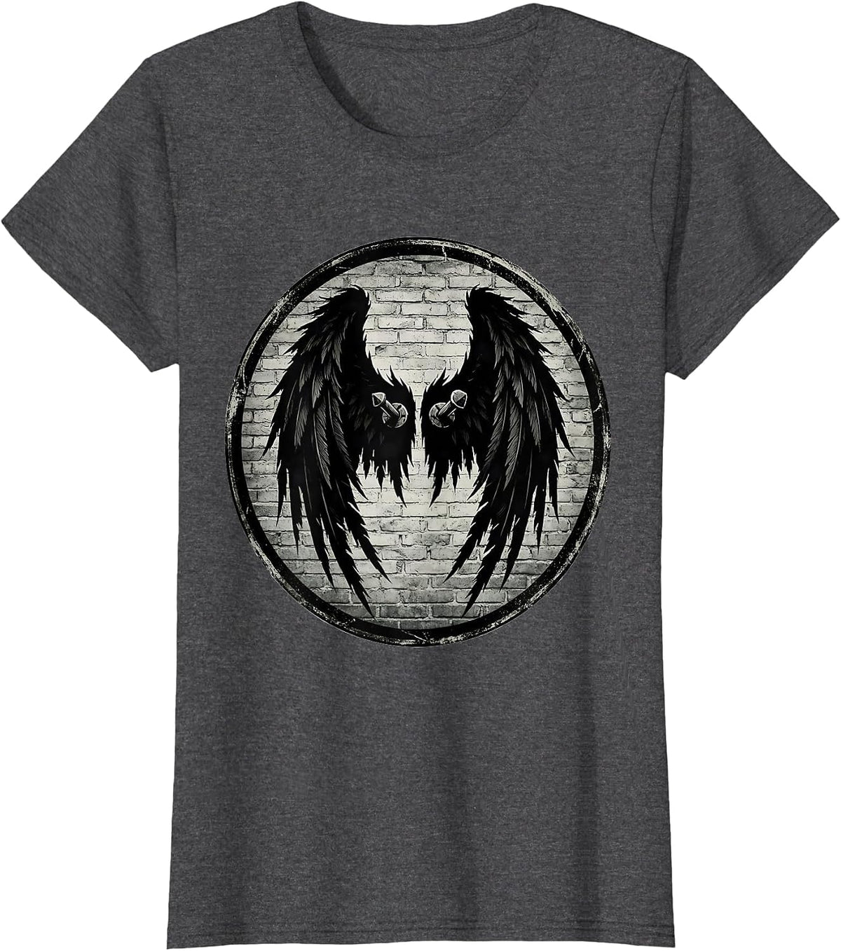 Women's Grunge Torn Angel Wings Pinned to Wall Art T-Shirt - Dark Heather Grey
