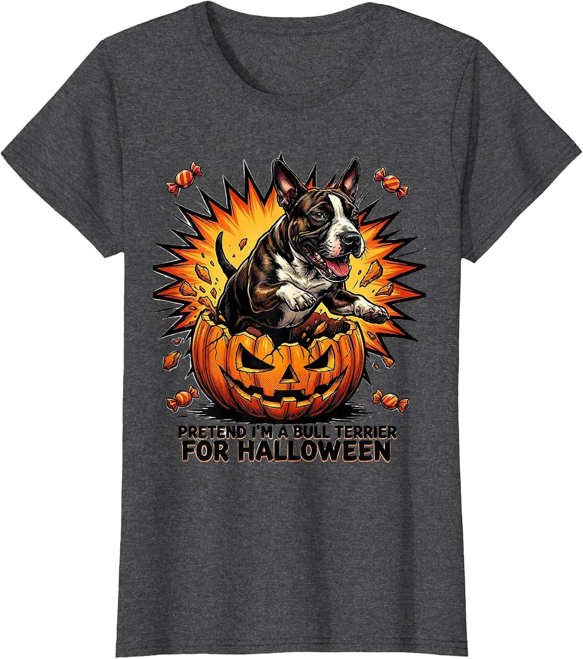 Women's Pretend I'm A Bull Terrier For Halloween Funny T-Shirt - Dark Heather Grey