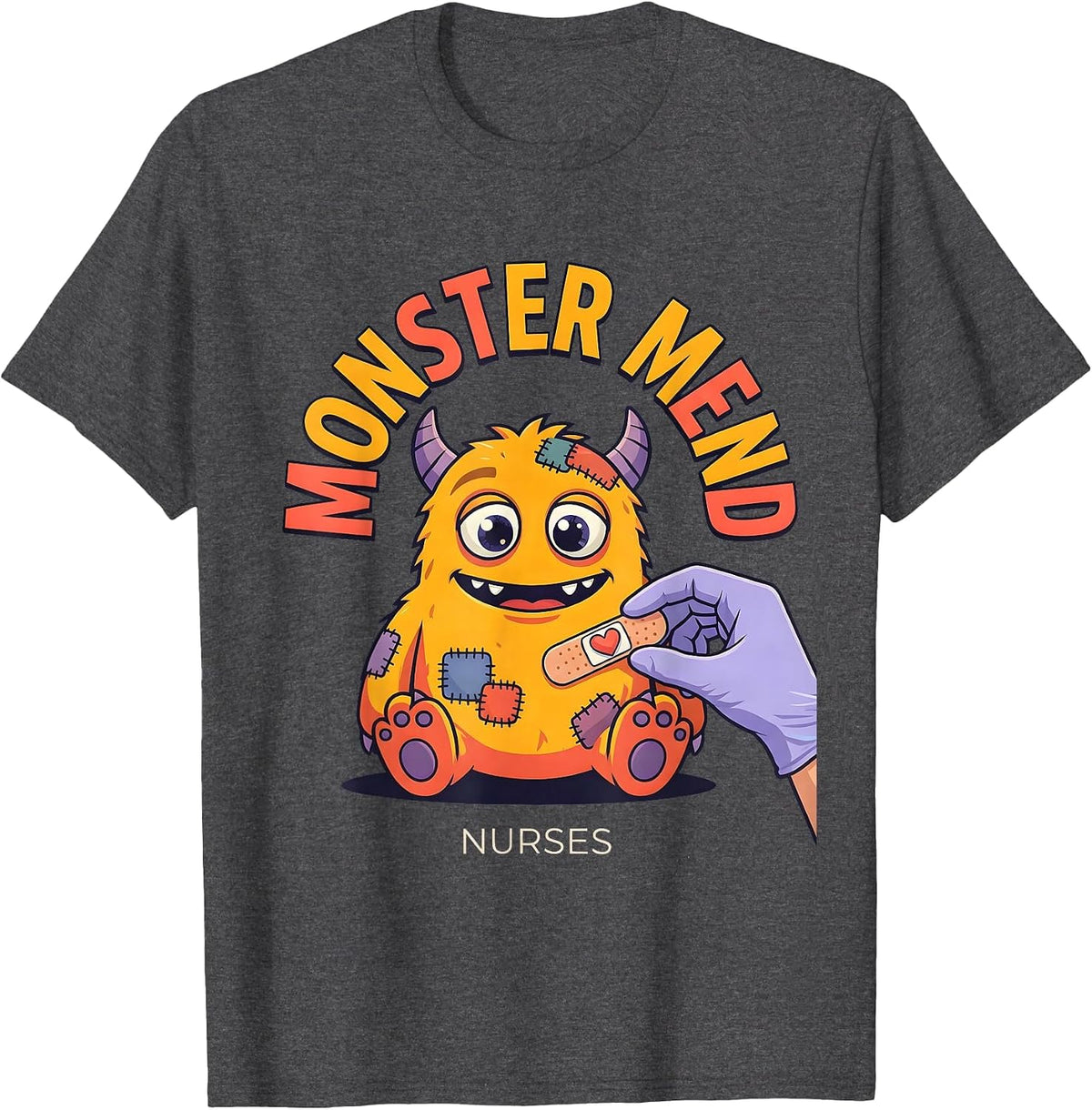 Monster Mend Nurses Funny Halloween Nurse Crew T-Shirt - Dark Heather Grey