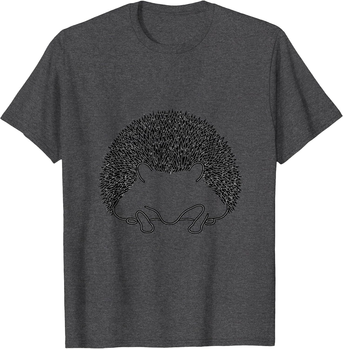 Men's Curled Hedgehog Line Art Cute Animal Humor T-Shirt - Dark Heather Grey