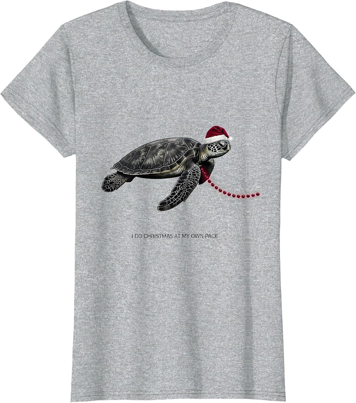I Do Christmas At My Own Pace Whimsical Sea Turtle Santa Hat T-Shirt - Heather Grey