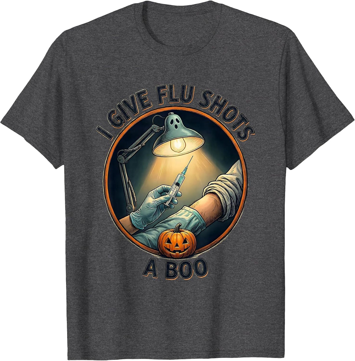 I Give Flu Shots A Boo Funny Halloween Nurse Ghost Flu Shot T-Shirt - Dark Heather Grey