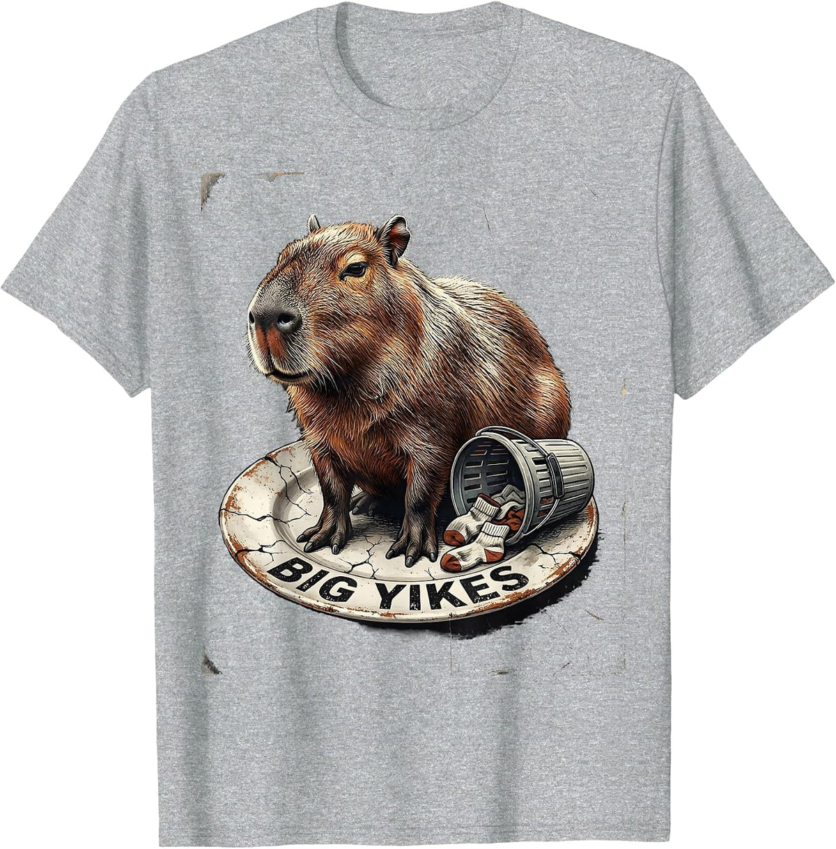 Men's Big Yikes Distressed Capybara Funny Animal Meme Humor T-Shirt - Heather Grey