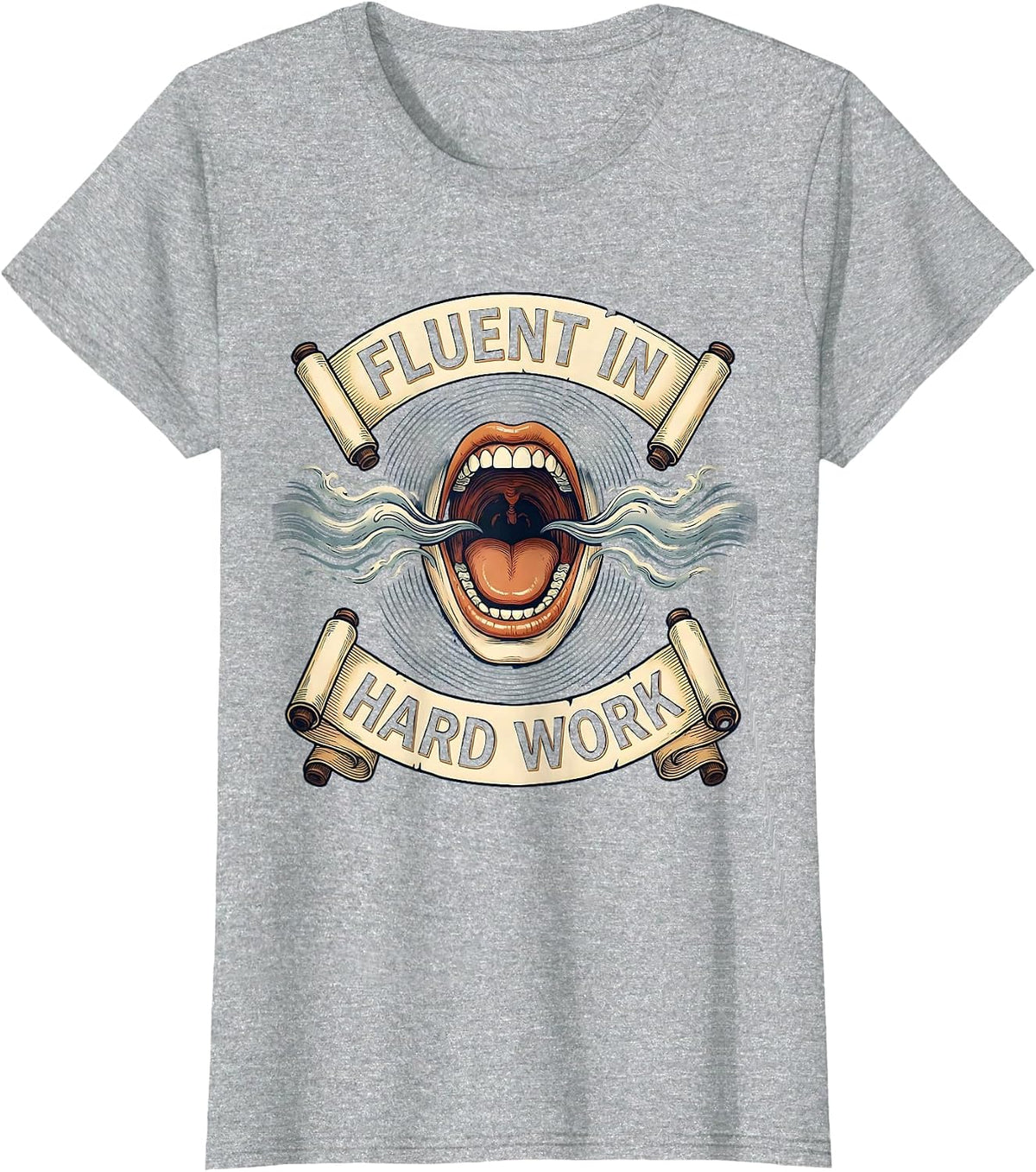 Fluent in Hard Work Motivational Design T-Shirt - Heather Grey
