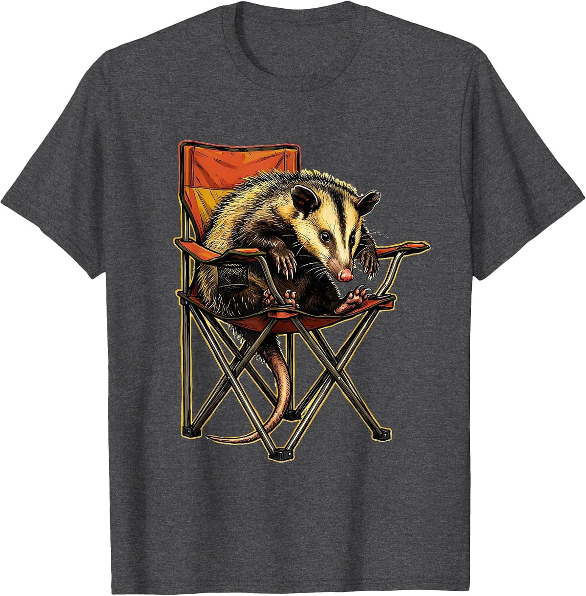 Men's Opossum Slumped Camp Chair Funny Animal Meme Humor T-Shirt - Dark Heather Grey