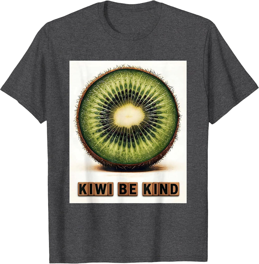 Men's Kiwi Be Kind Cute Fruit Lover Rubber Stamp Novelty T-Shirt - Dark Heather Grey