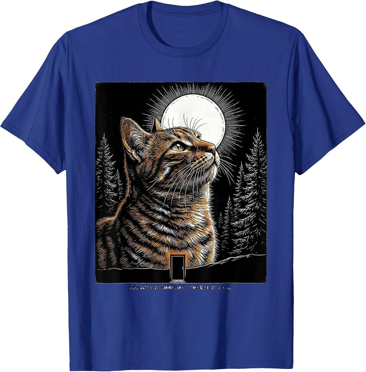 Majestic By Moonlight, Yowling By 3 A.M. Orange Tabby Cat T-Shirt - Royal Blue