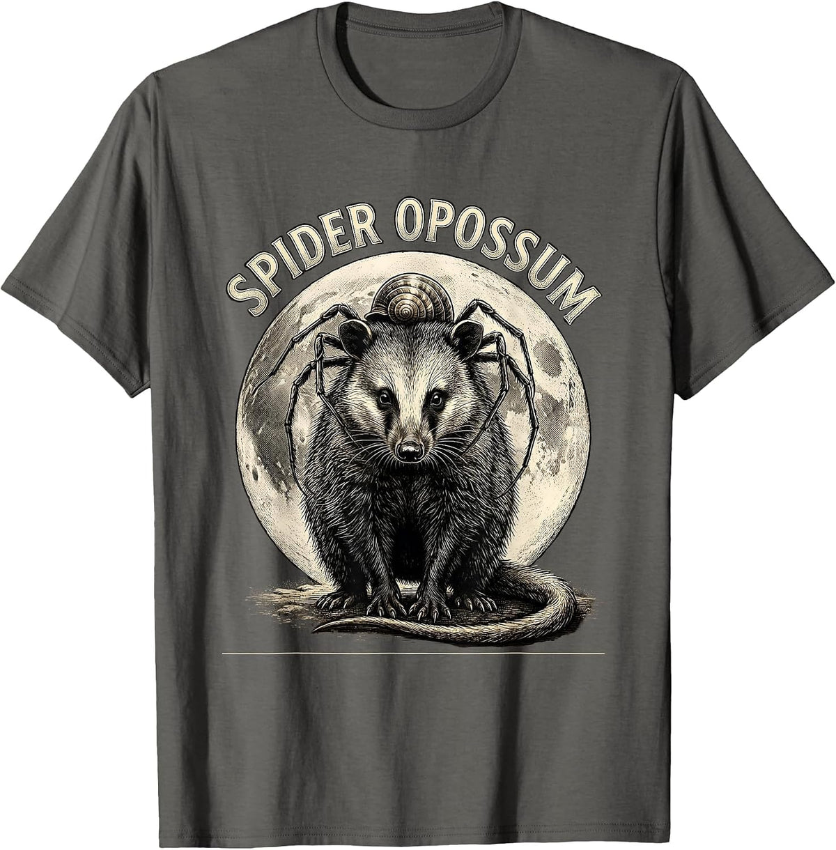 Men's Spider Opossum Vintage Gothic Halloween Moon Novelty T-Shirt - Asphalt Grey
