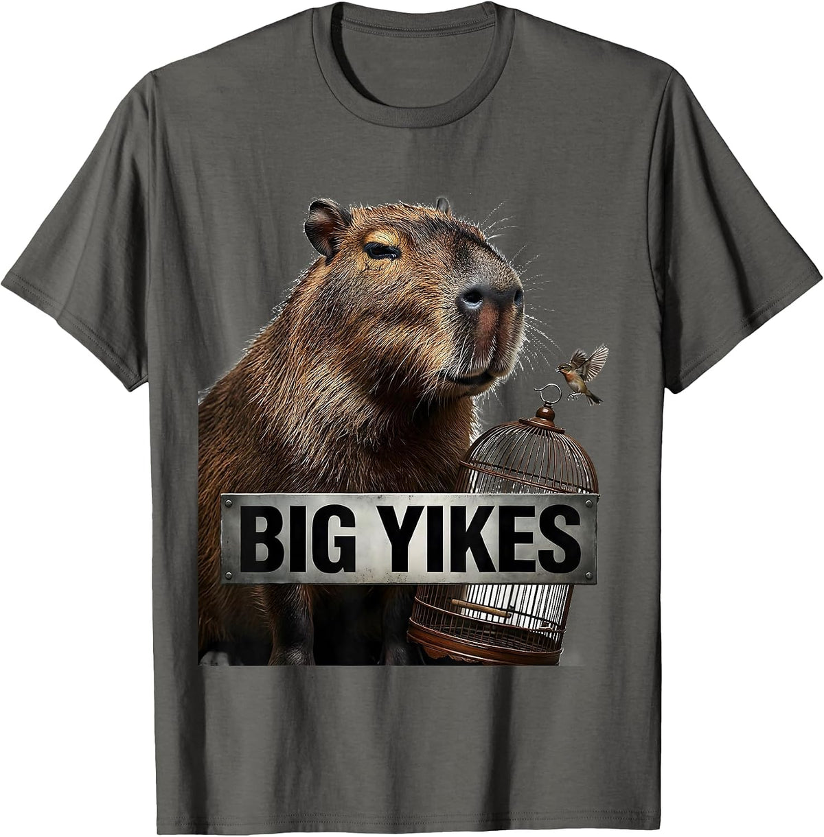 Big Yikes Funny Capybara Animal Meme Humor T-Shirt - Asphalt Grey