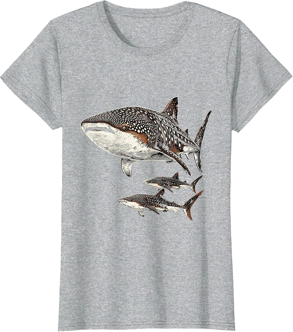 Whale Shark Woodcut Engraving Marine Biology Humor T-Shirt - Heather Grey