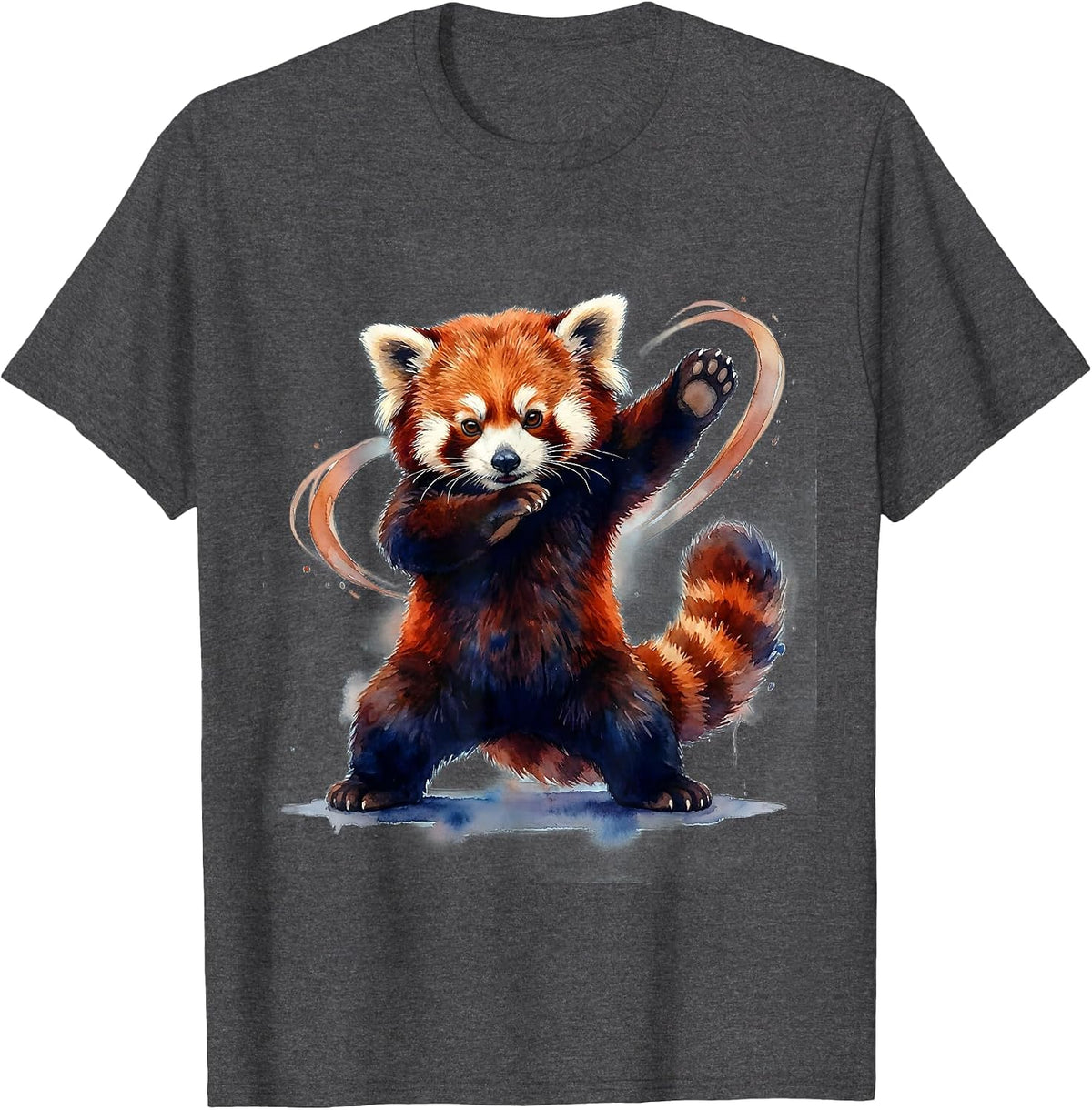Red Panda Dabbing Watercolor Animal Humor T-Shirt - Dark Heather Grey