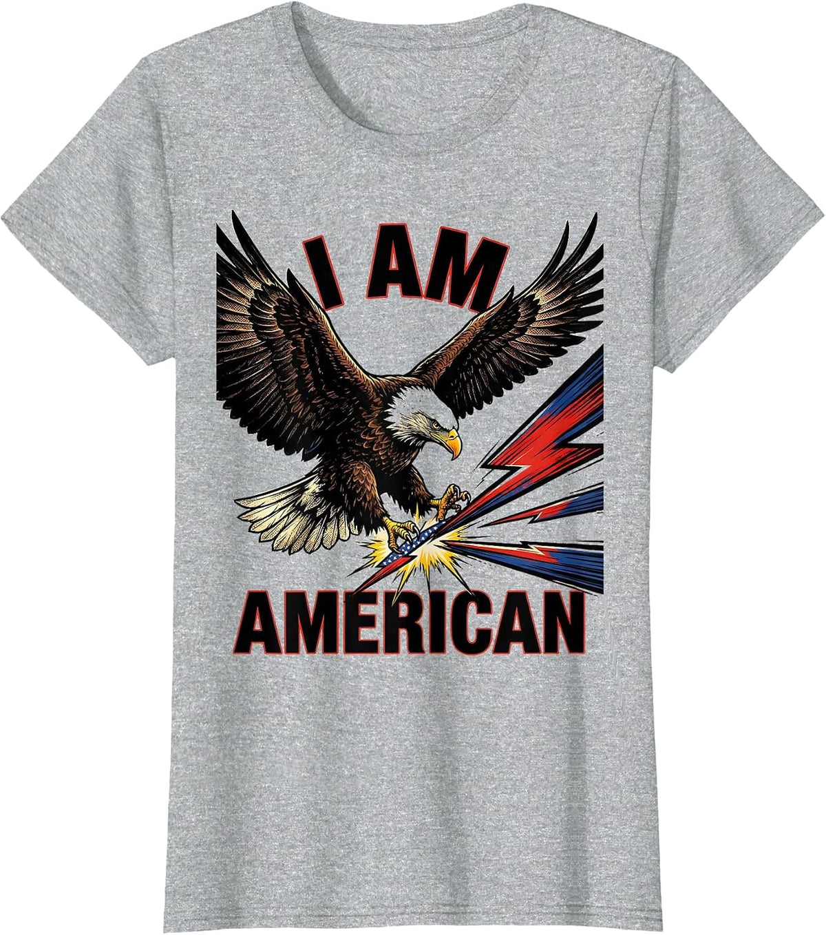 I Am American Comic Book Patriotic Eagle Flag Design T-Shirt - Heather Grey