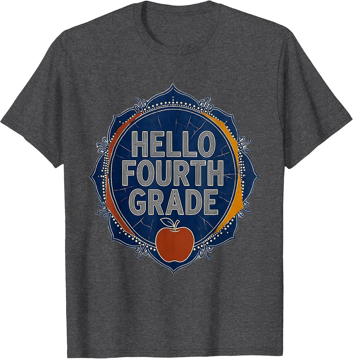 Men's Hello Fourth Grade Batik Tie Dye Back To School Grade Level T-Shirt - Dark Heather Grey
