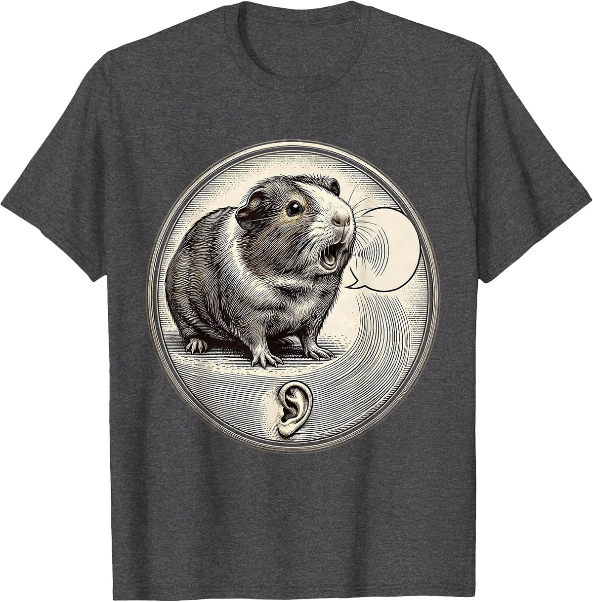 Men's Sealed Guinea Pig Badge Crosshatch Etching Pet Lover Humor T-Shirt - Dark Heather Grey