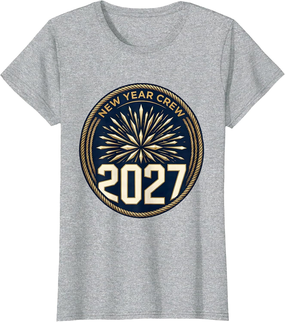New Year Crew 2027 Emblem Family Party Keepsake T-Shirt - Heather Grey