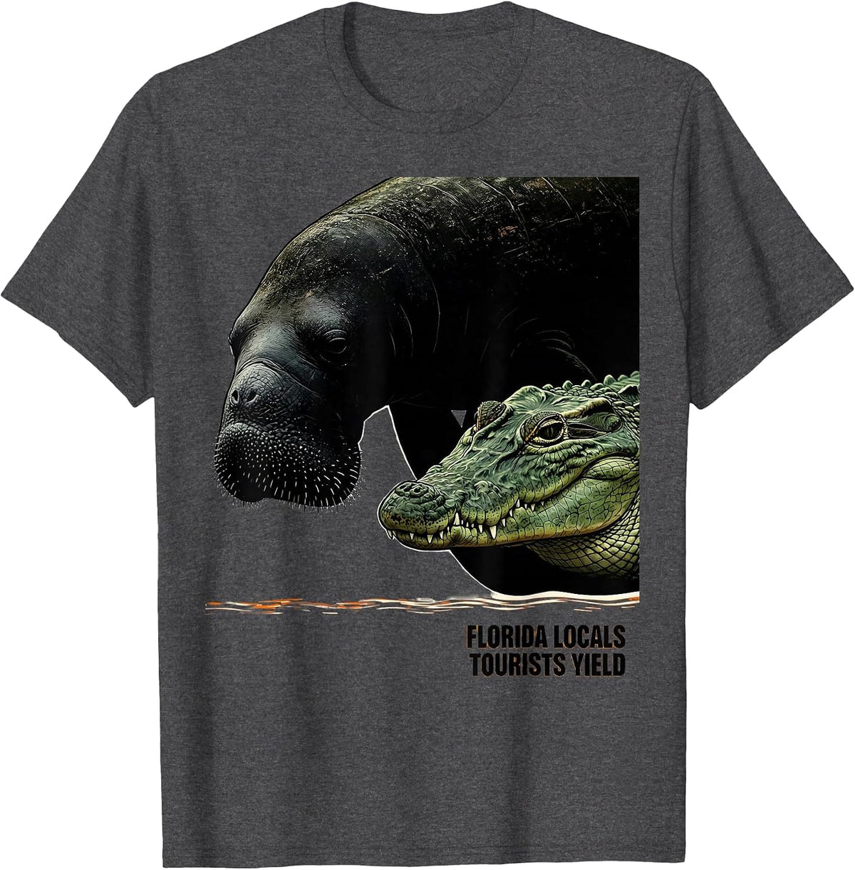 Florida Locals Tourists Yield Vintage Manatee Gator Gulf T-Shirt - Dark Heather Grey