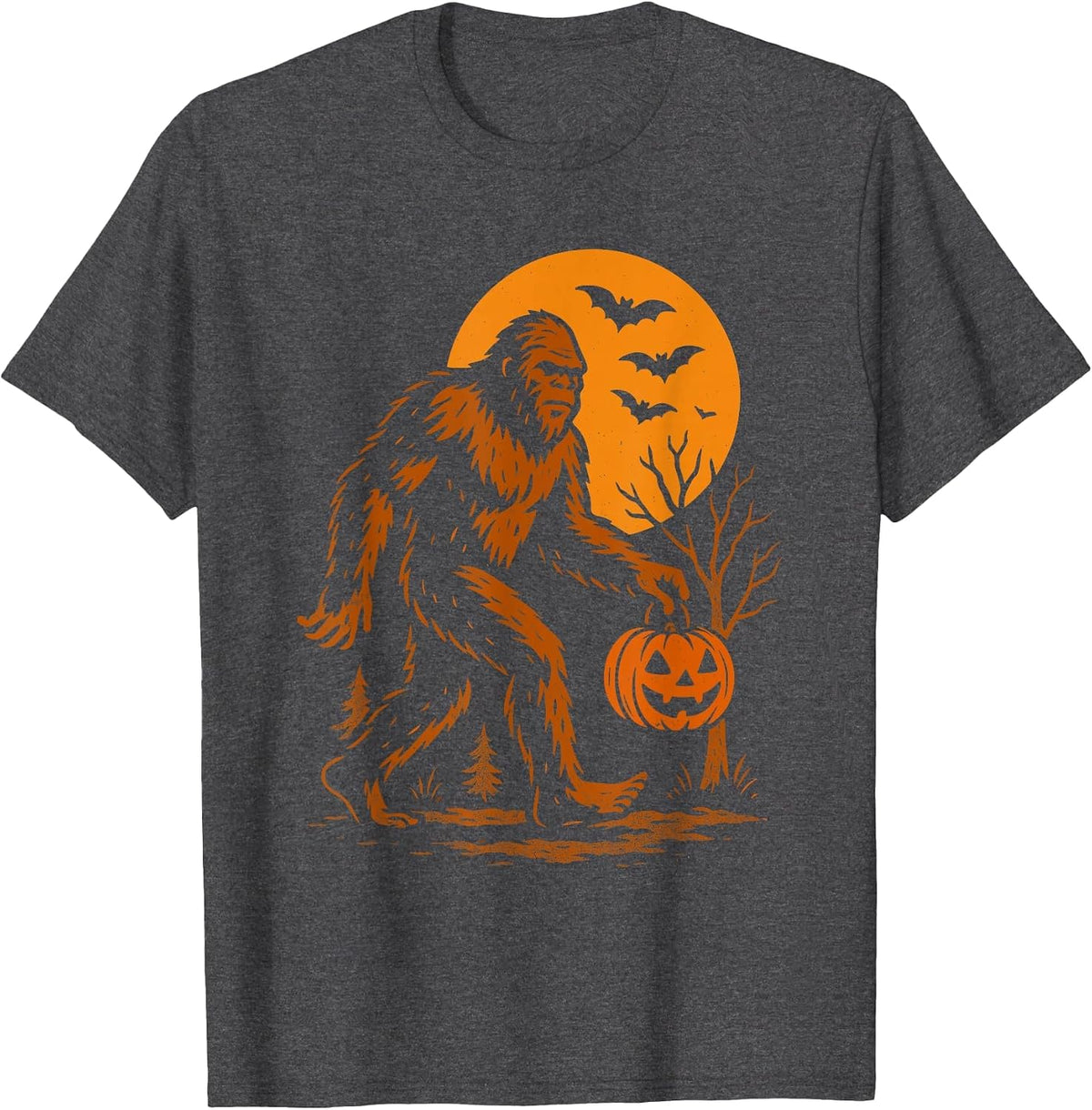 Bigfoot Halloween Sasquatch Jack O Lantern T-Shirt - Dark Heather Grey