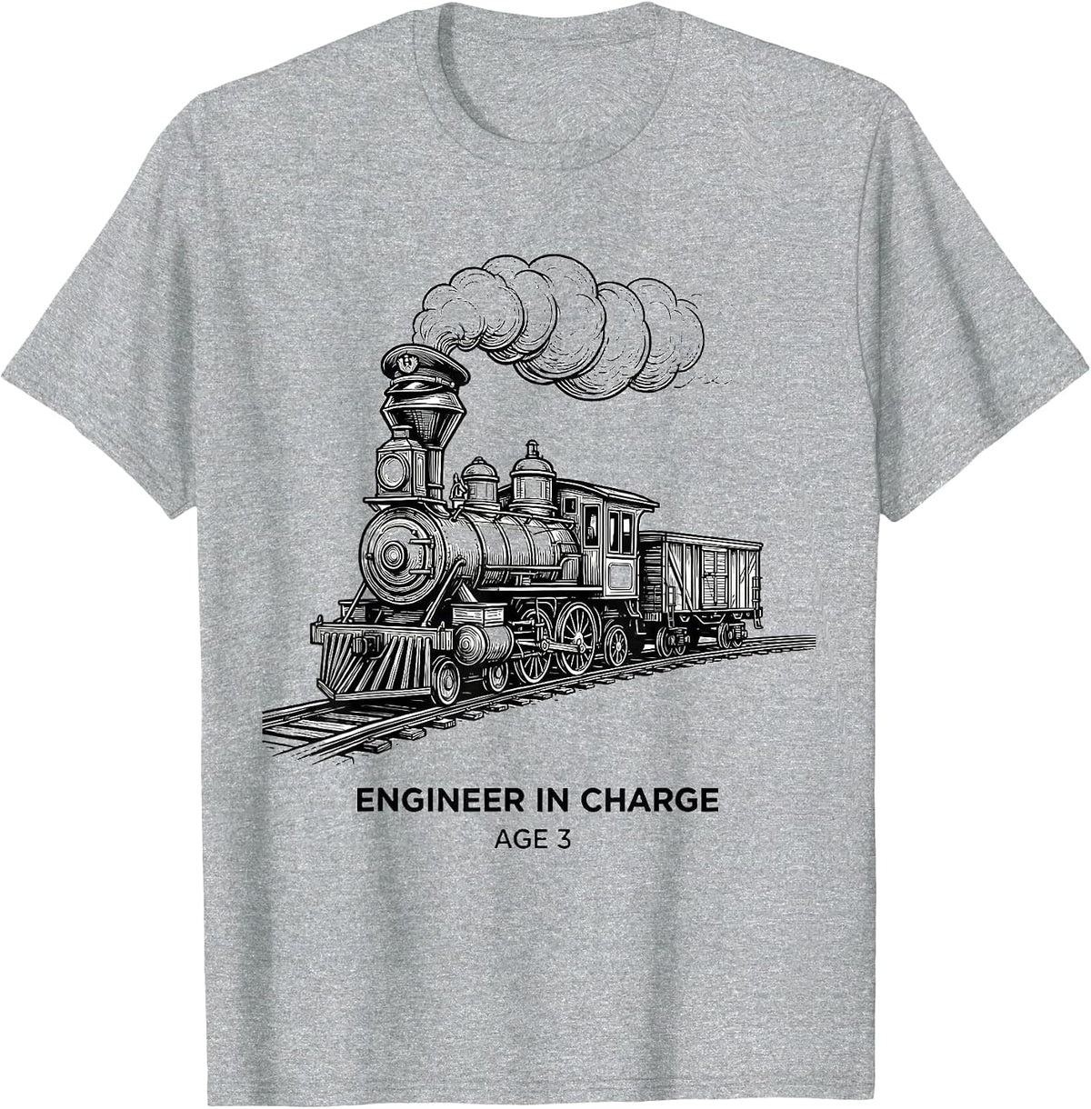 Engineer In Charge Age 3 Kids Construction Train Birthday T-Shirt, Men, Heather Grey, Large - As Pictured
