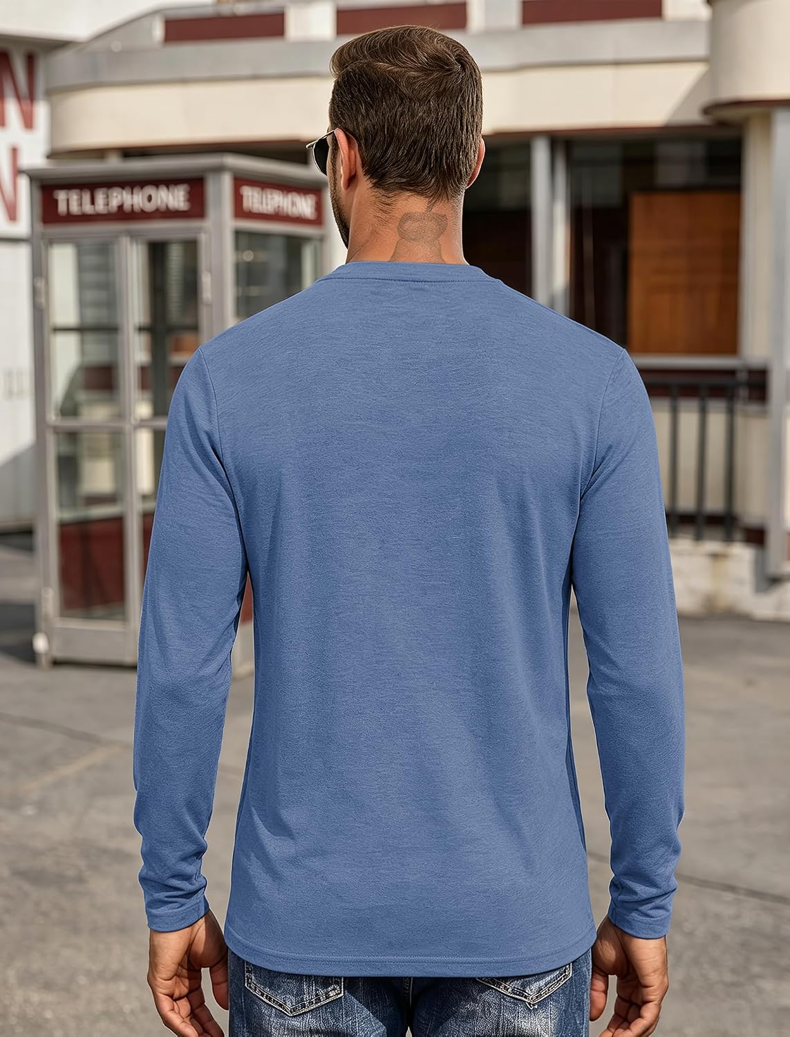 Mens Long Sleeve Tee Shirts Crew Neck Casual Regular Fit Plain - size chart