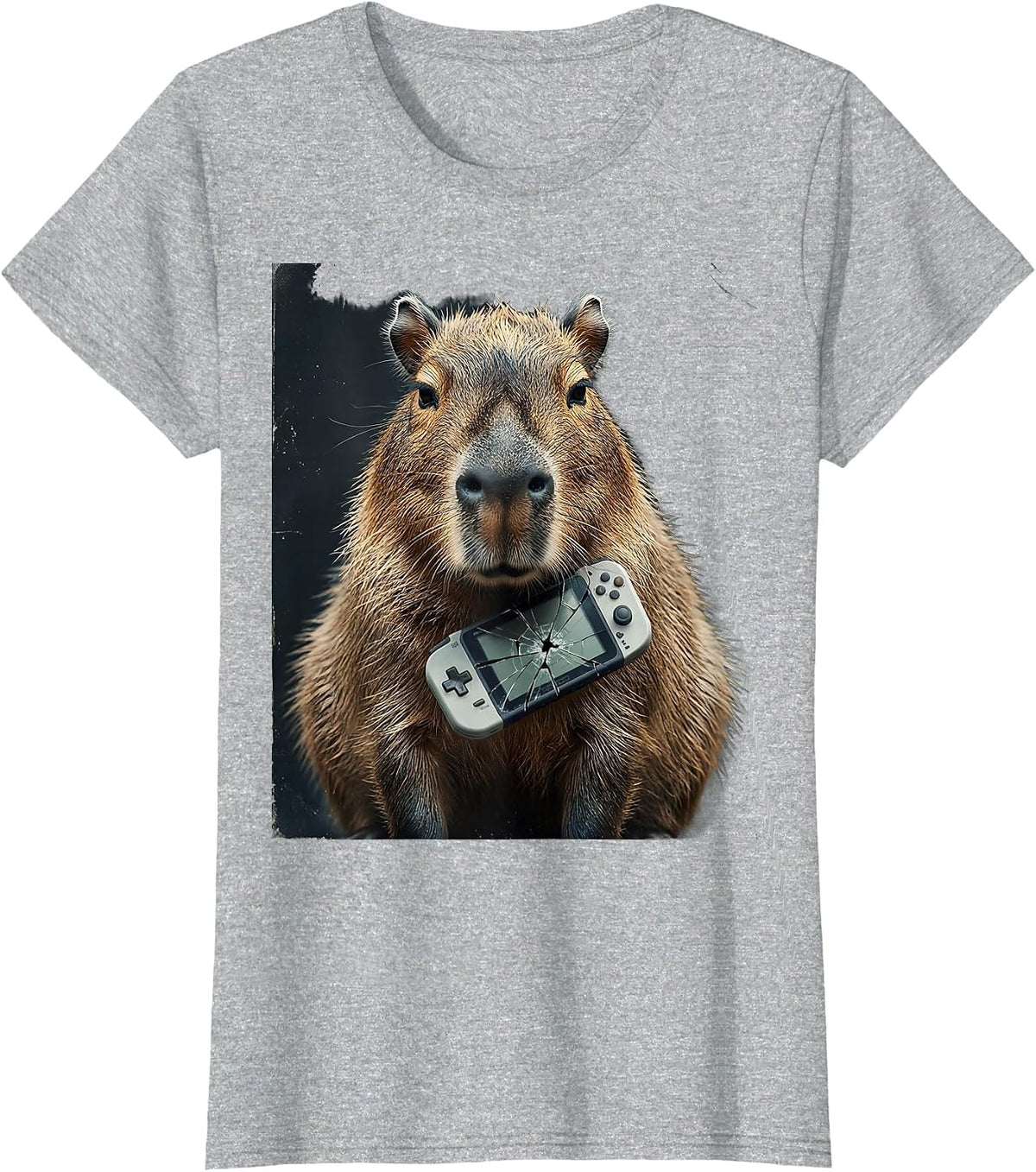 Women's Capybara Gamer Distressed Meme Humor T-Shirt - Heather Grey