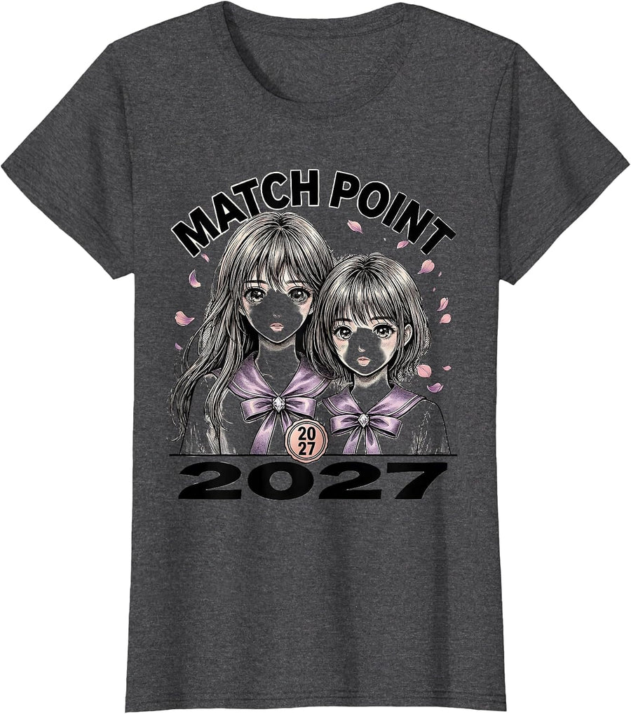 Women's Match Point 2027 Shoujo Romance Manga New Year Party Costume T-Shirt - Dark Heather Grey