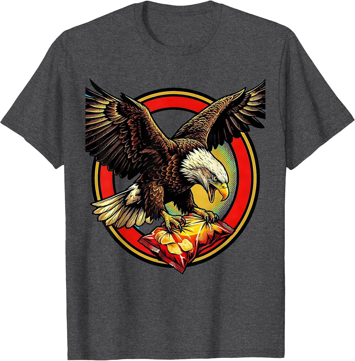 Eagle Aggressively Guarding Bag of Chips T-Shirt - Dark Heather Grey