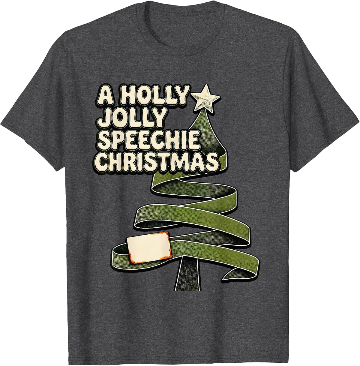 A Holly Jolly Speechie Christmas Retro 70s Speech Therapist T-Shirt - Dark Heather Grey
