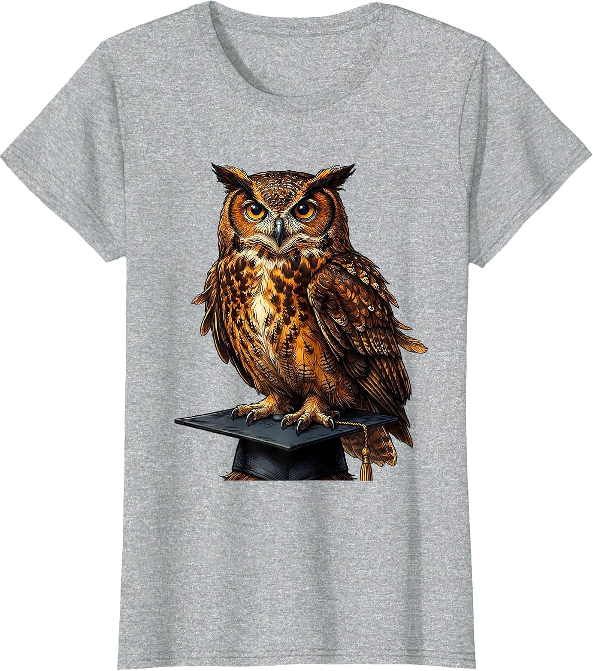 Wise Owl Graduation Cap Illustration T-Shirt - Heather Grey