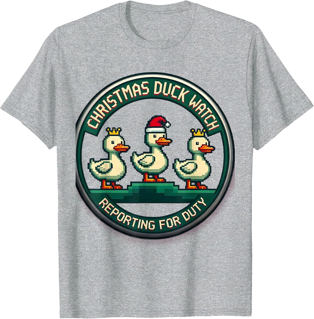 Men's Christmas Duck Watch Reporting for Duty Funny Duck Lover T-Shirt - Heather Grey