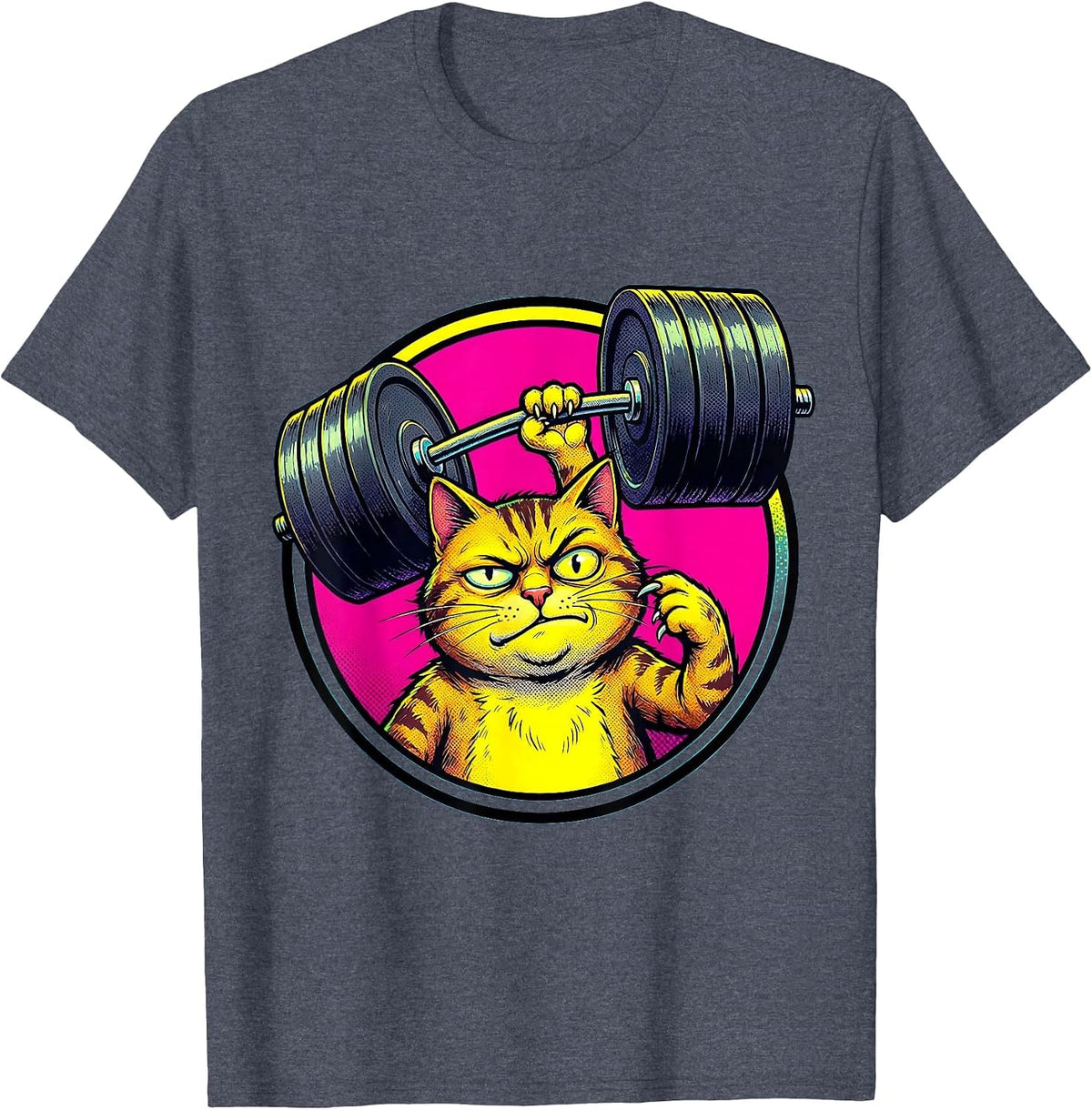 Lazy Cat Weightlifting Funny Workout Graphic T-Shirt - Heather Blue