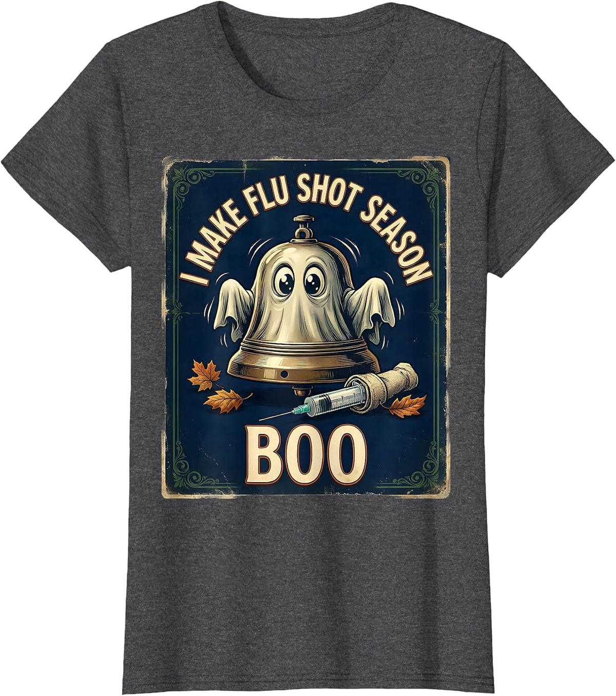 Women's I Make Flu Shot Season Boo Vintage Halloween Nurse Ghost T-Shirt - Dark Heather Grey