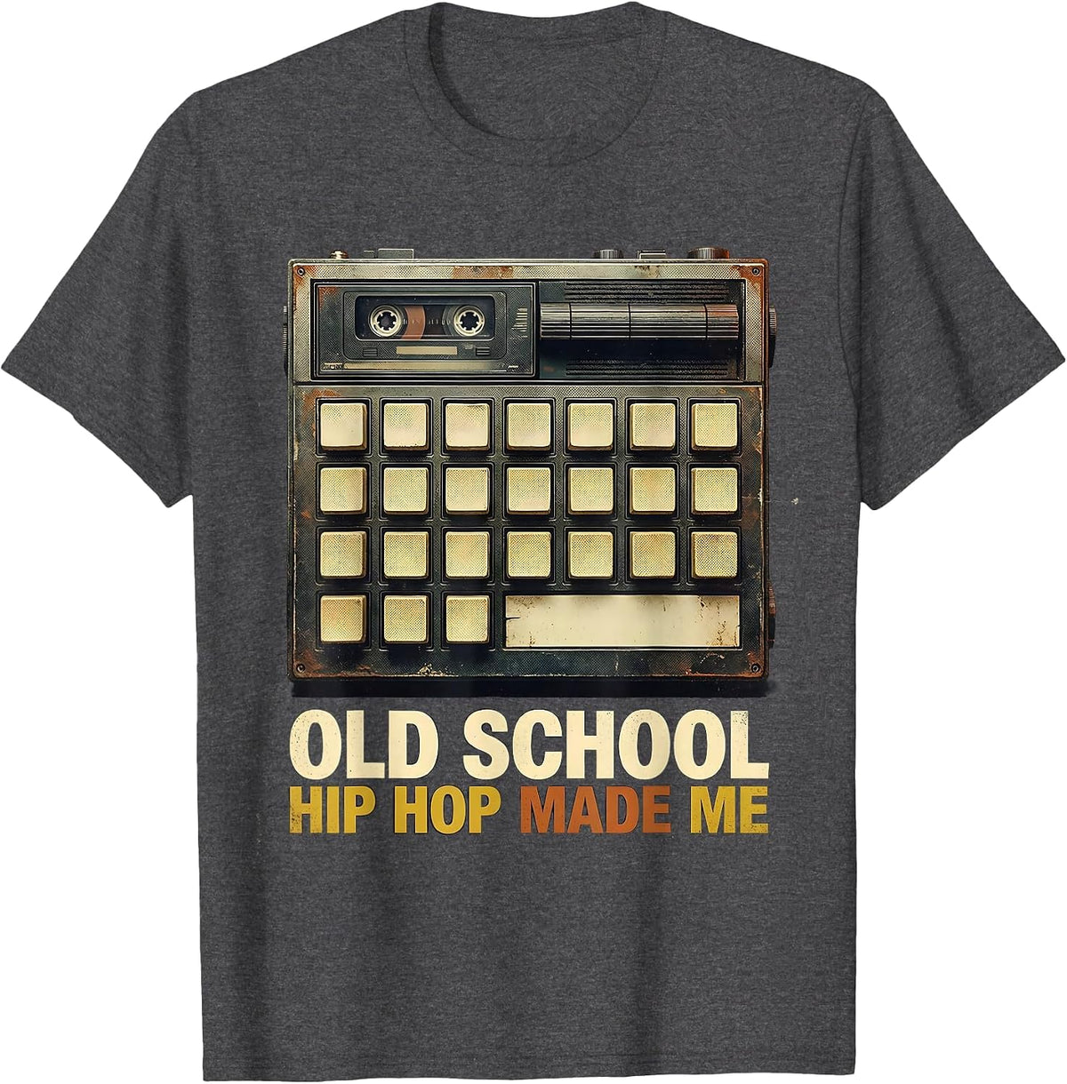 Men's Old School Hip Hop Made Me Vintage Retro Cassette Rap T-Shirt - Dark Heather Grey