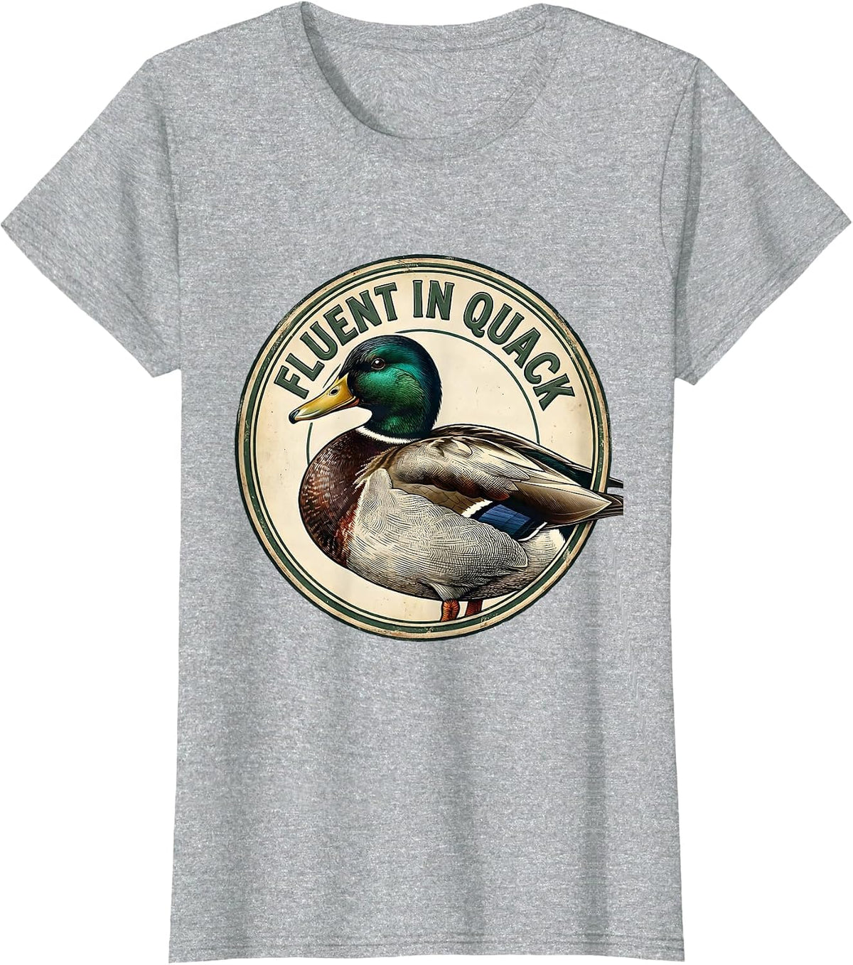 Fluent In Quack Vintage Duck Lover Bird Pun Humor T-Shirt - Heather Grey