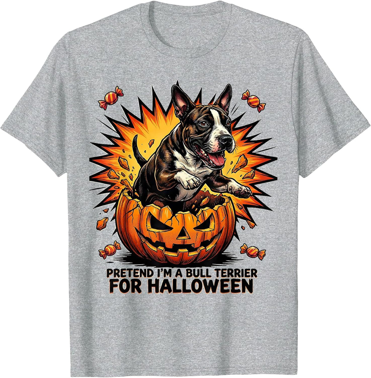 Men's Pretend I'm A Bull Terrier For Halloween Funny T-Shirt - Heather Grey