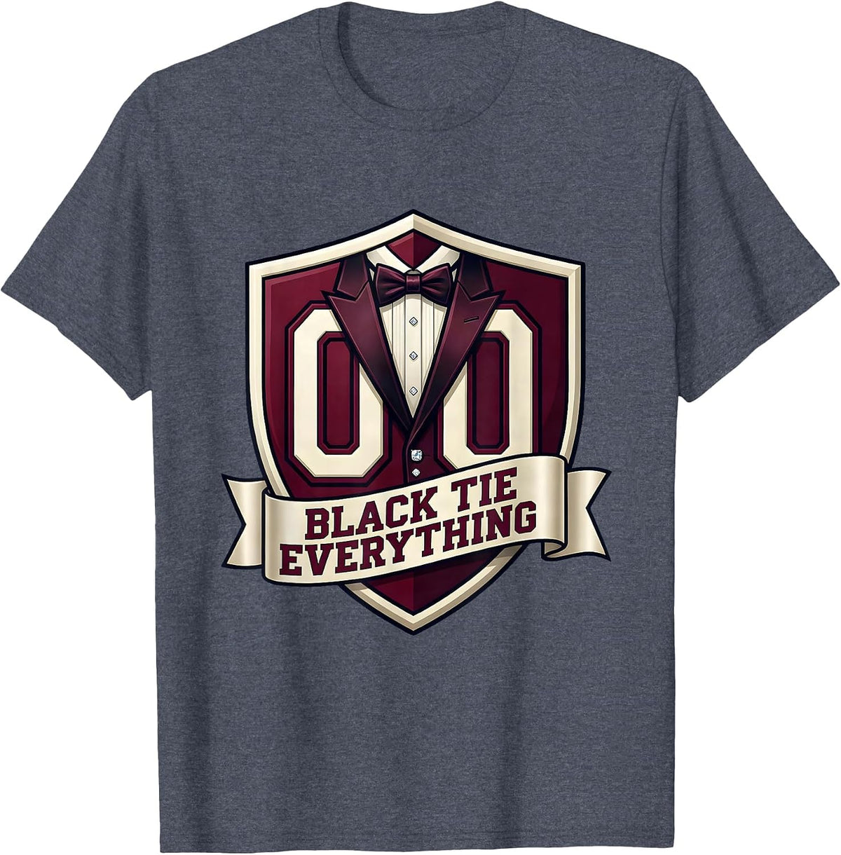 Black Tie Everything Tuxedo Formal Humor Design T-Shirt - Heather Blue