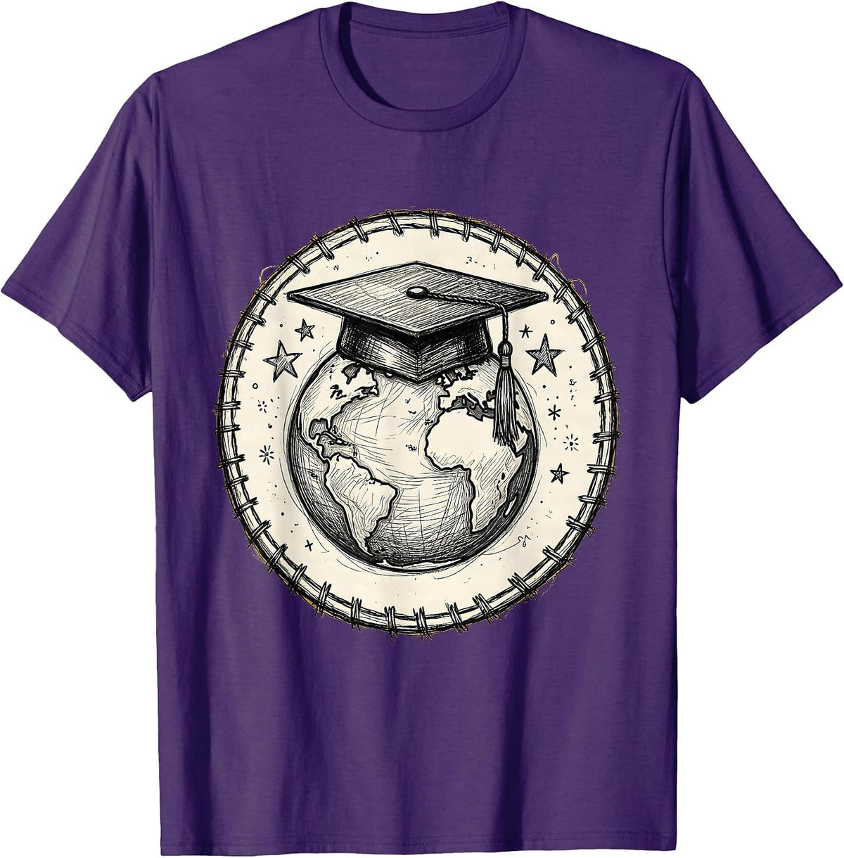 5th Grade Teacher Graduation Cap Globe Design T-Shirt - Purple
