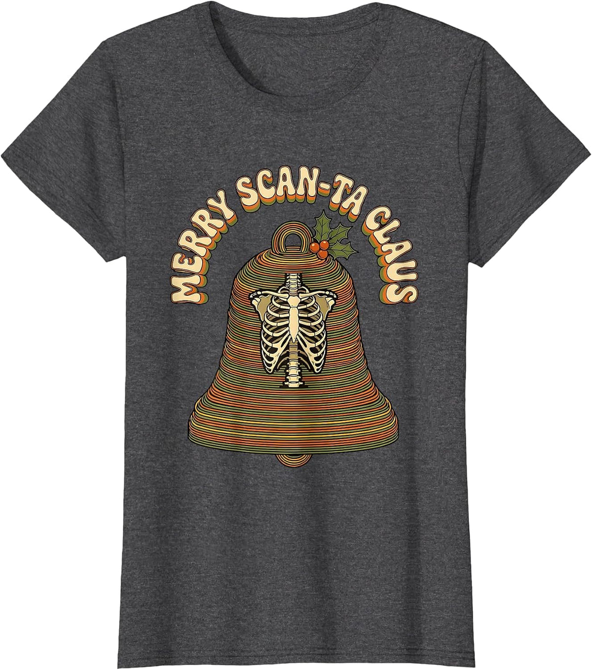 Women's Merry Scan-ta Claus Retro 70s Radiology Tech Christmas T-Shirt - Dark Heather Grey